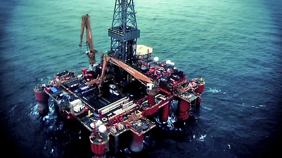Offshore filming: a drilling rig at sea